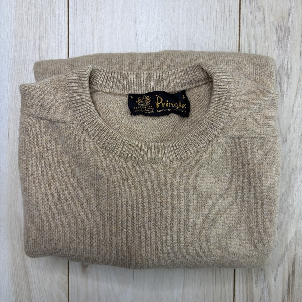 Pringle of Scotland Lambswool Knit Sweatshirt Mens Medium Made In Scotland Beige
